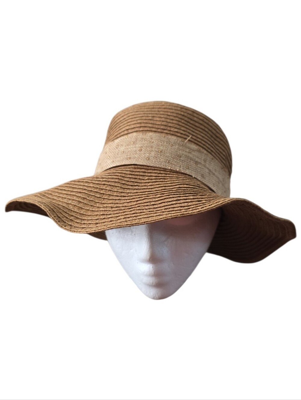 Vintage Wide Brim Straw Sun Hat in Tan